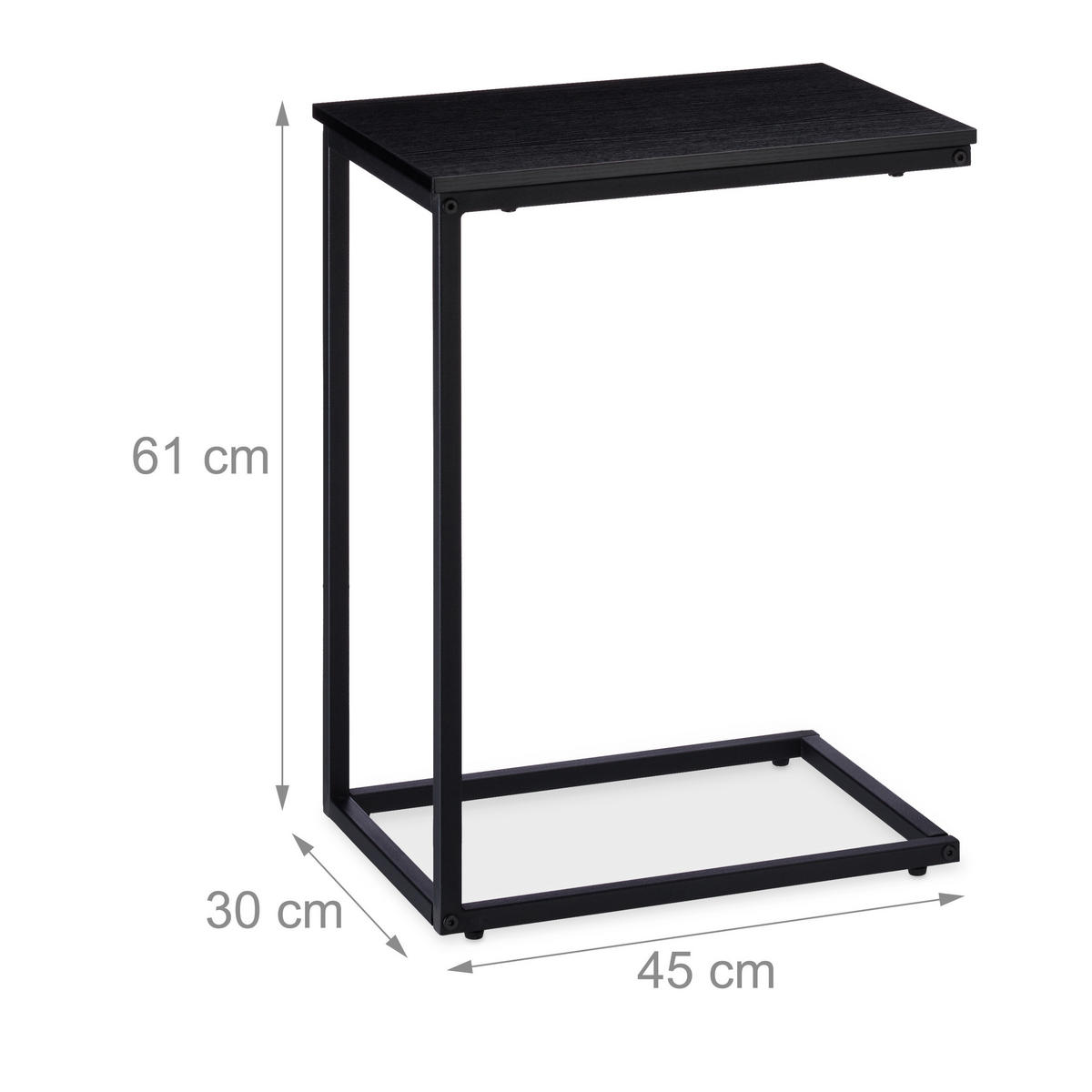 BEISTELLTISCH - Schwarz, Holzwerkstoff/Metall (45/30/61cm) - Relaxdays