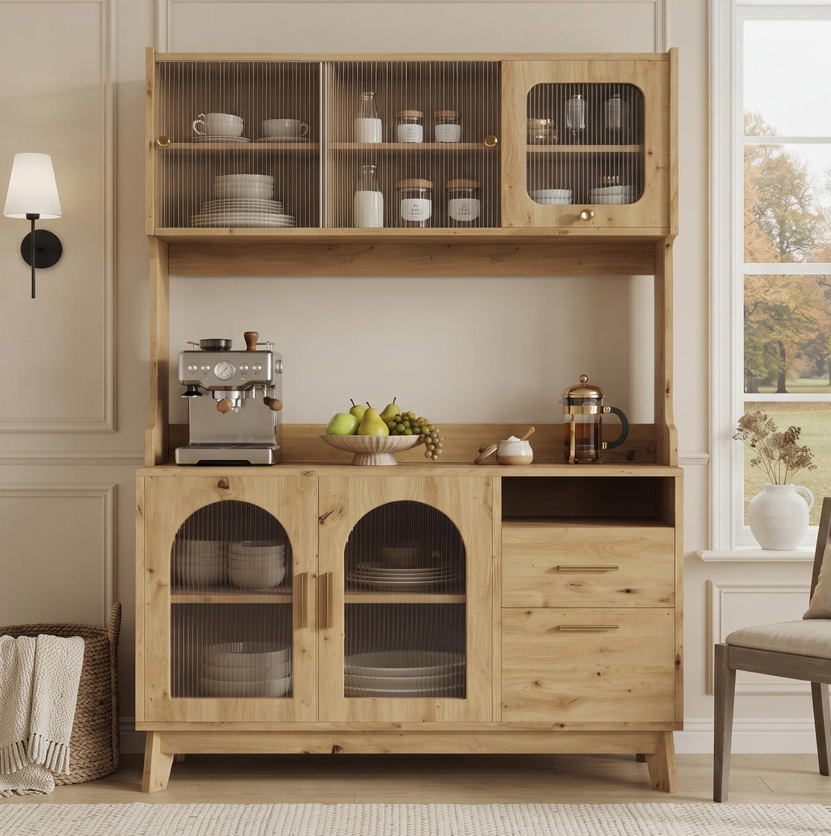 HOCHSCHRANK aus Spanplatte 120x40x178 cm Holzfarben mit Steckdosen und USB-Anschlüssen - Eichefarben, Holzwerkstoff (120/178/40cm) - IVMEU