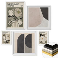 WANDBILDER 5er-Set - 50x50 cm & 20x30 cm & 40x60 cm Weißer Rahmen - Kingston Seoul Retro-Blumen - Weiß, Kunststoff (40/60cm) - ArtPrintCave