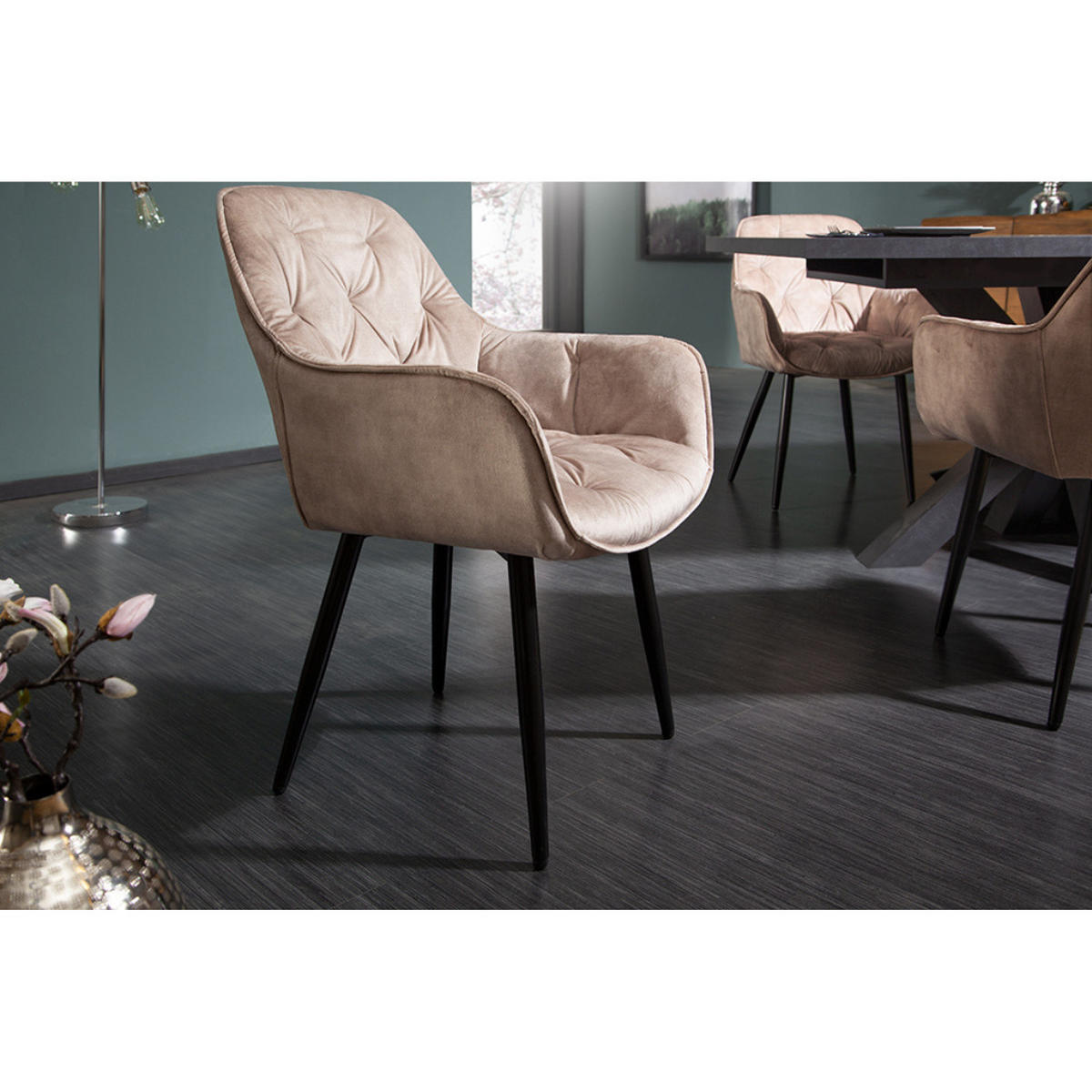 STUHL MILANO Samt Champagner, Beige - Champagner/Beige, Textil (59/84/62cm) - riess-ambiente