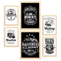 POSTER Set Mit 6 Abenteuer In Rustikale Zitate A3 & A4 Rahmen Aus Hellem Holz - Beige, Papier (29/3cm) - Nacnic