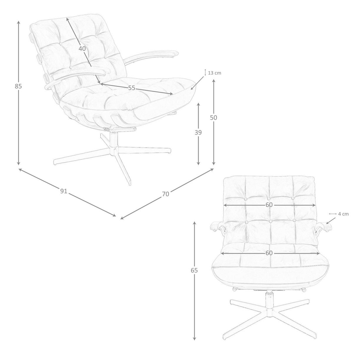DREHSESSEL Dunkelbraun Schwarz 70/91/85 cm - Braun, Leder/Metall (70/85/91cm) - ANGEL CERDA