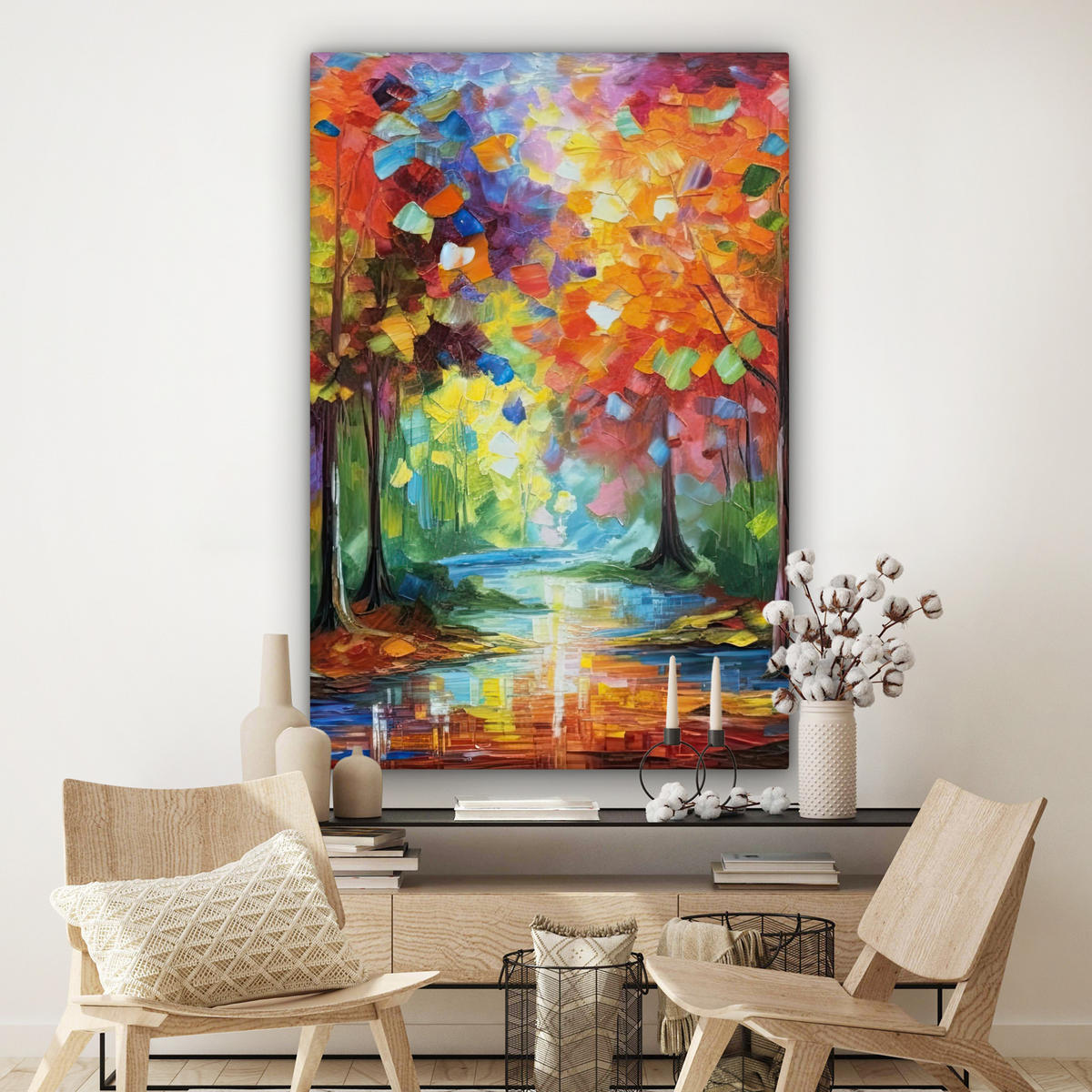 LEINWANDBILD Landschaft - Wald - Farben - Natur Deko Groß 90x140 cm - Multicolor, Textil (90/140cm) - MuchoWow