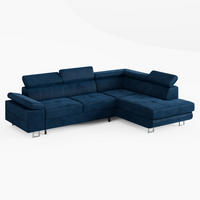 ECKSOFA CAROLINE Rechts Dunkelblau Velours-Stoff mit Schlaffunktion und Bettkasten - Chromfarben/Dunkelblau, Textil (253/190cm) - Barchello