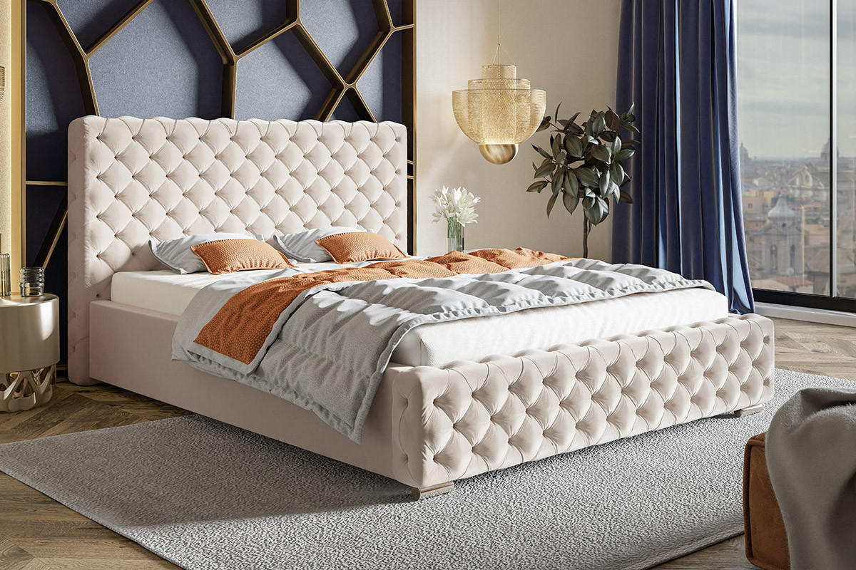 BETT Beige BEN 12 Glamour Stil 180x200 cm - Beige, Textil (180/200cm) - Sepro Meble
