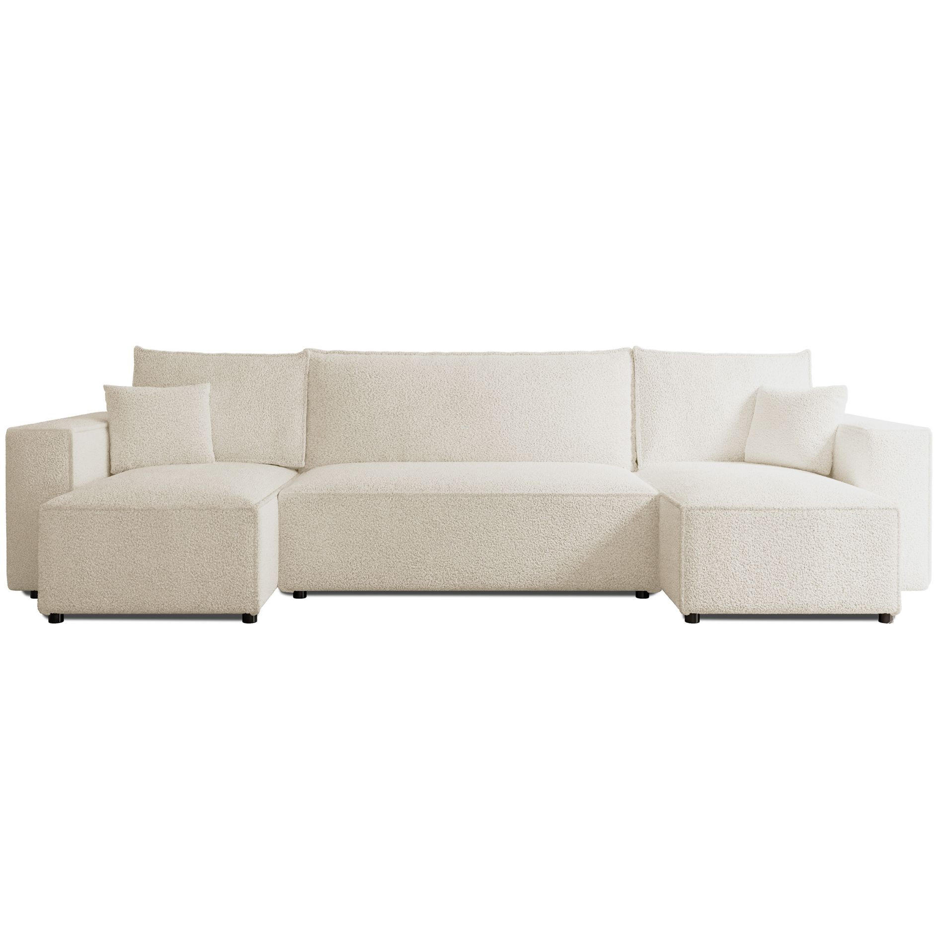 WOHNLANDSCHAFT Scarlo Creme Bouclé-Bezug - Creme/Schwarz, Kunststoff/Textil (312/83/145cm) - Selsey