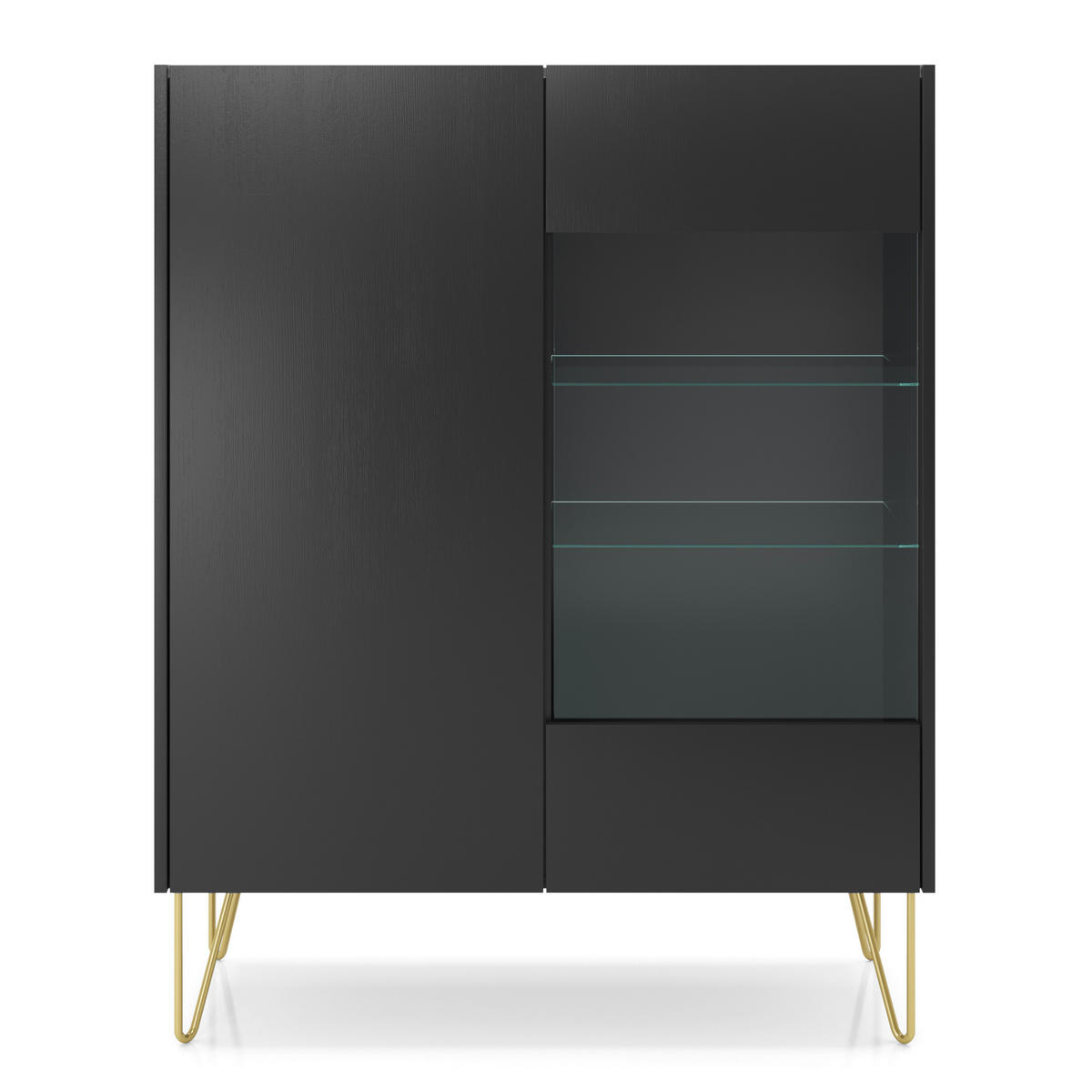 VITRINE Canmore WT97, Schwarzgraphit, Marmor Schwarz - Schwarz/Graphitfarben, Glas/Holzwerkstoff (97/123/37cm) - Komodee