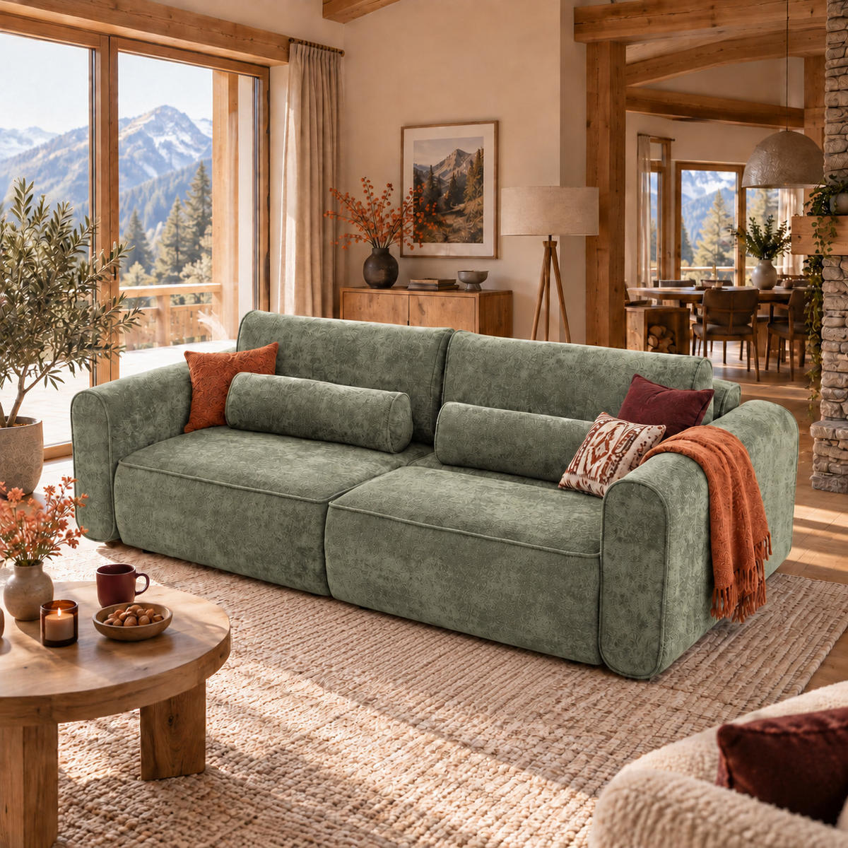 ECKSOFA MOTION mit Schlaffunktion 130x200 Webstoff Grün - Schwarz/Grün, Holz/Textil (250/166cm) - Muffo