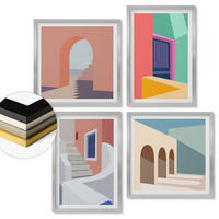 WANDBILDER 4er Set - 50x50 cm & 40x60 cm Silberner Rahmen - Farbenfrohe moderne Gebäude - Silberfarben, Kunststoff (50/50cm) - ArtPrintCave