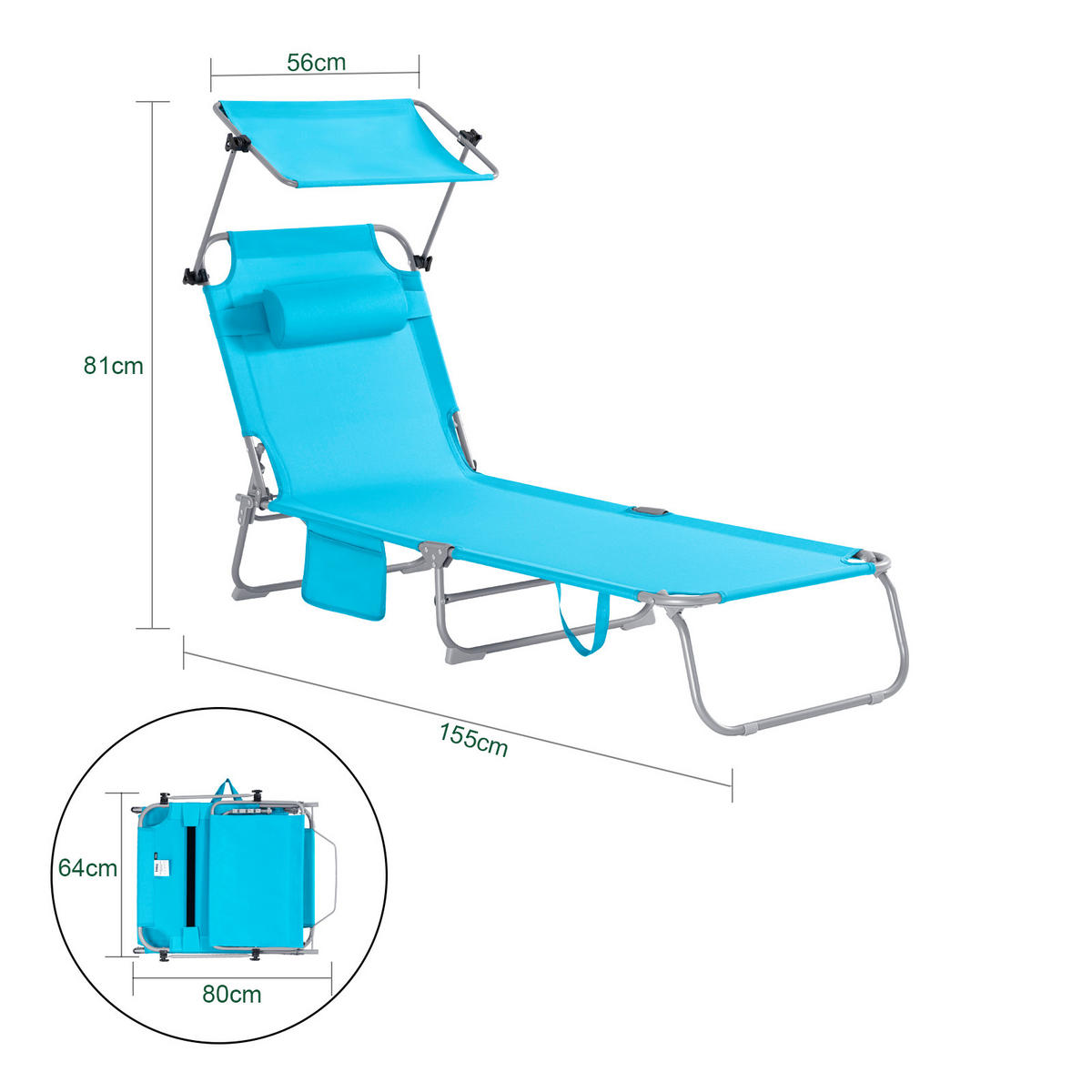 SONNENLIEGE 2er Set Blau - Blau, Textil/Metall (195/90/63cm) - SoBuy