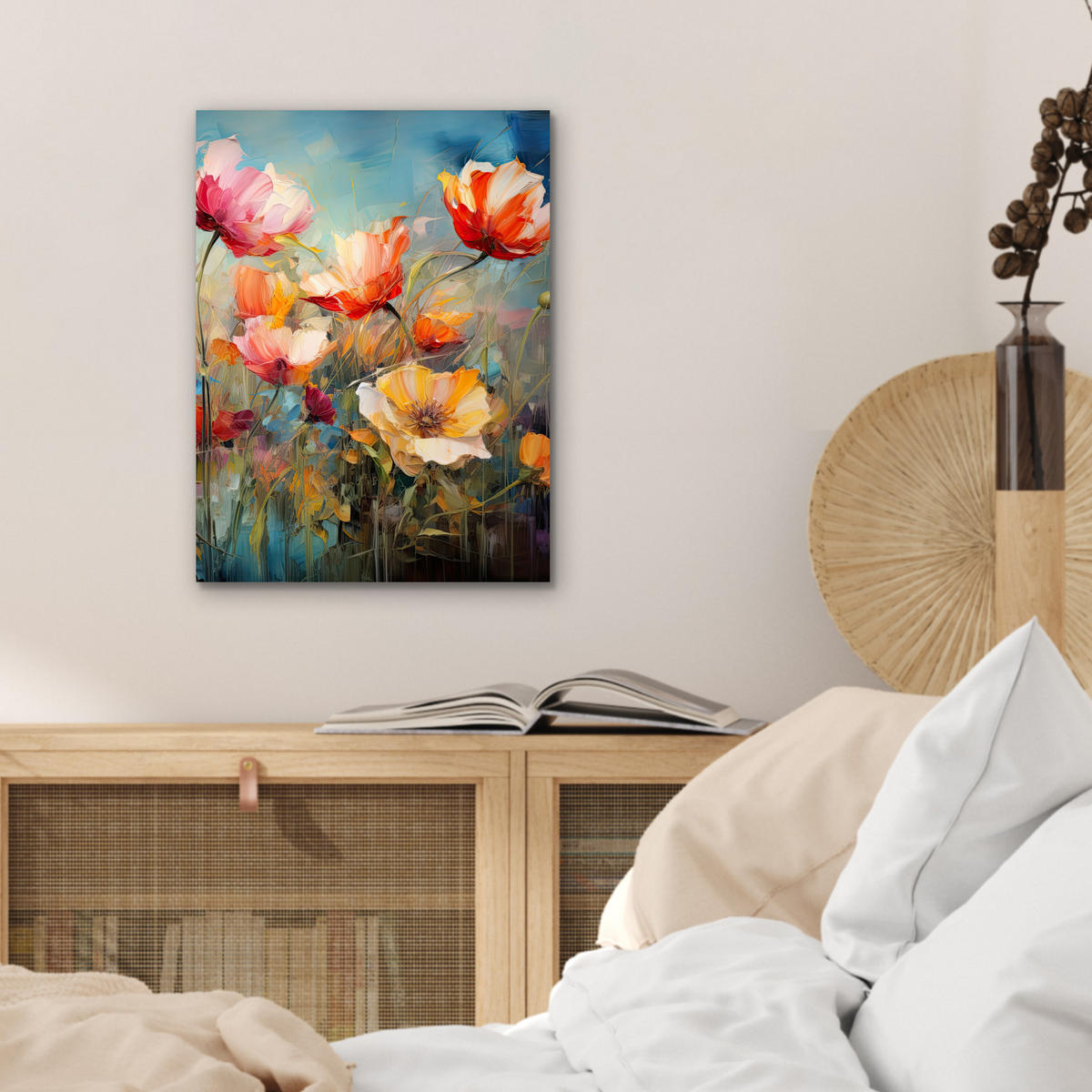 METALLBILD Blumen - Aquarell - Kunst - Botanisch - Natur 30x40 cm - Orange, Metall (30/40cm) - MuchoWow