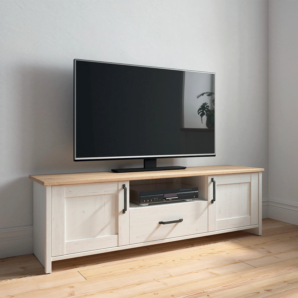 TV-MÖBEL Aksel Weiß und Holz - Weiß, Holzwerkstoff (160/51/44cm) - Petits-meubles