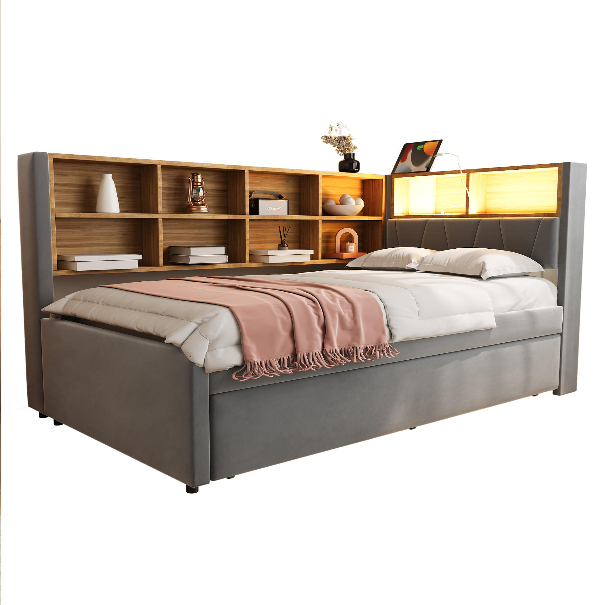 SCHLAFSOFA mit Ausziehbett 90x200 cm Flanell dunkelgrau - Dunkelgrau, Holz (90/200cm) - Meubliv