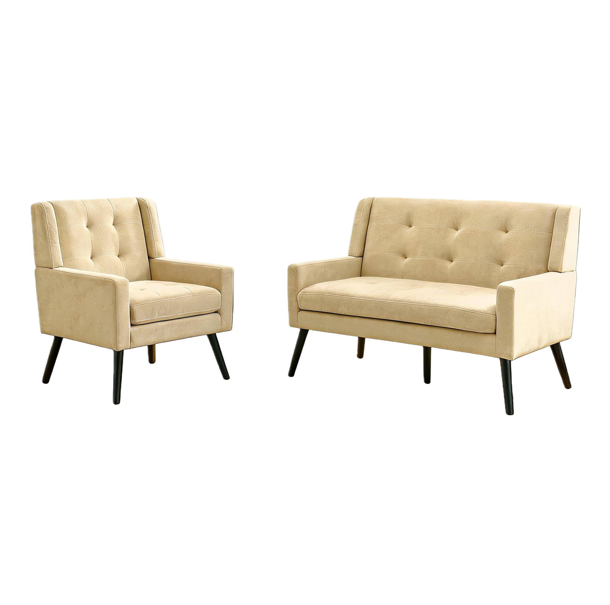 SITZGARNITUR 2-teilig in Beige mit Tufting und Massivholzbeinen,75/119/88 cm - Beige, Textil (75/88/119cm) - Flora Grace