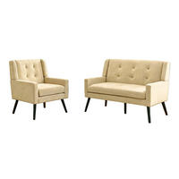 SITZGARNITUR 2-teilig in Beige mit Tufting und Massivholzbeinen,75/119/88 cm - Beige, Textil (75/88/119cm) - Flora Grace