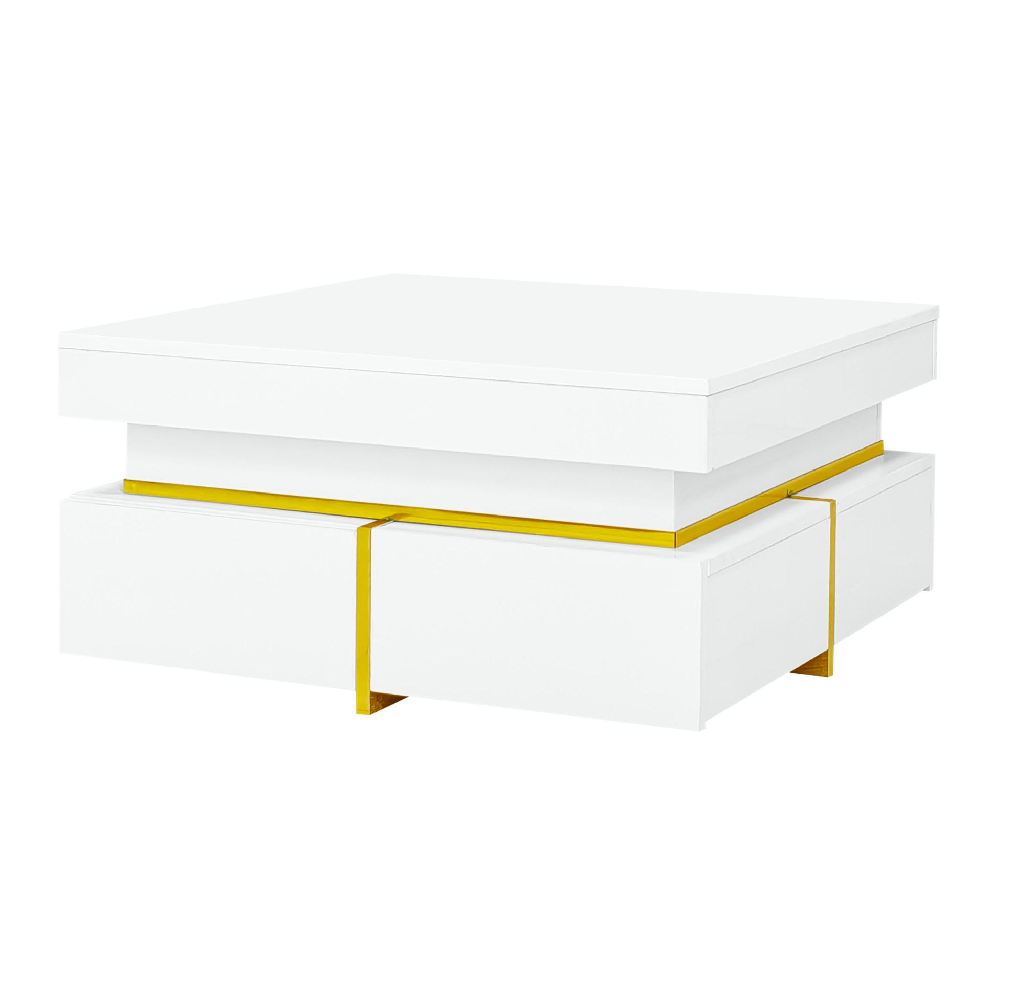 COUCHTISCH 70/70/35,5 cm aus Spanplatte mit 2 Schubladen und Hochglanzoberfläche, Weiß - Weiß, Holzwerkstoff (70/70/35.5cm) - Redom