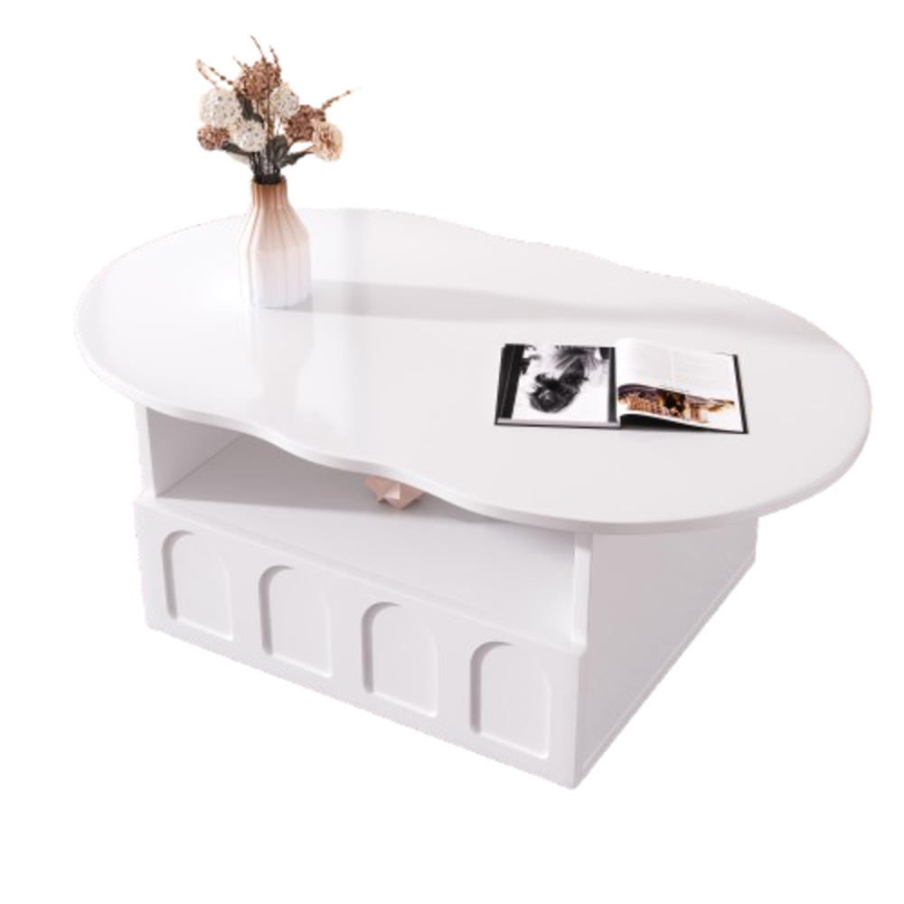 COUCHTISCH 100/60/40,5 cm weiß in Wolkenform mit Schublade und Ablagefach - Weiß, Holzwerkstoff (100/60/40.5cm) - OKWISH