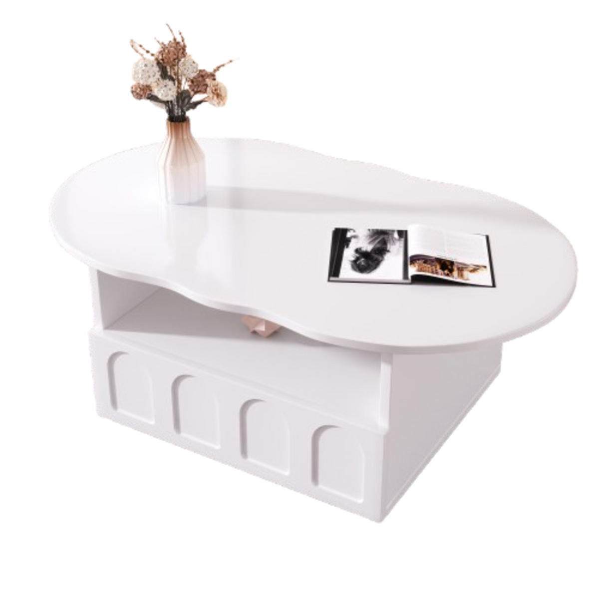 COUCHTISCH 100/60/40,5 cm weiß in Wolkenform mit Schublade und Ablagefach - Weiß, Holzwerkstoff (100/60/40.5cm) - OKWISH