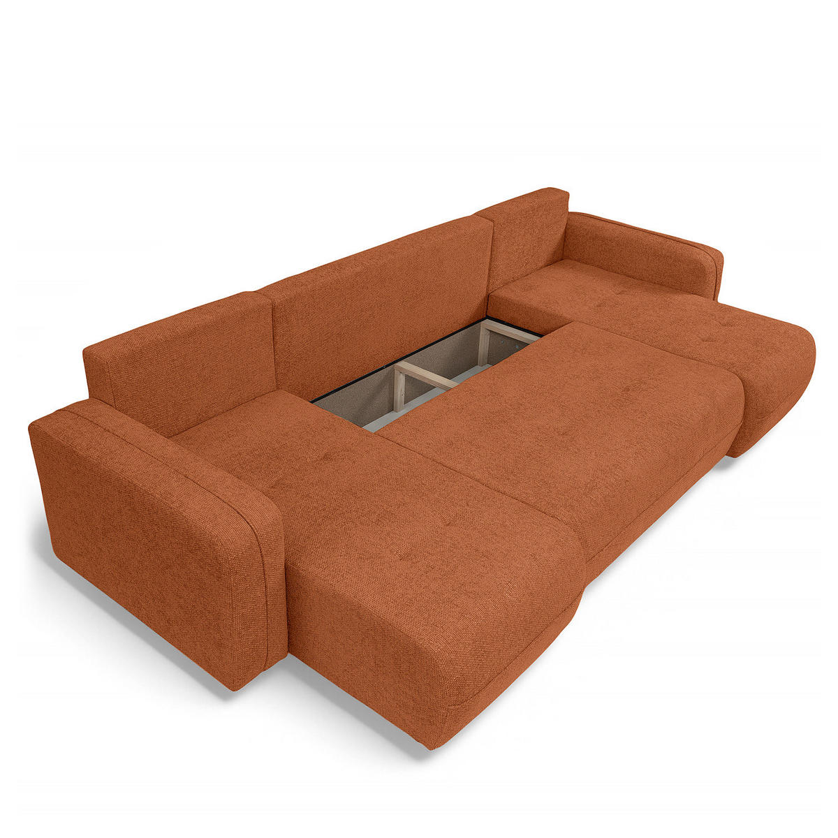 WOHNLANDSCHAFT - Terracotta/Schwarz, Kunststoff/Textil (312/82/145cm) - home24