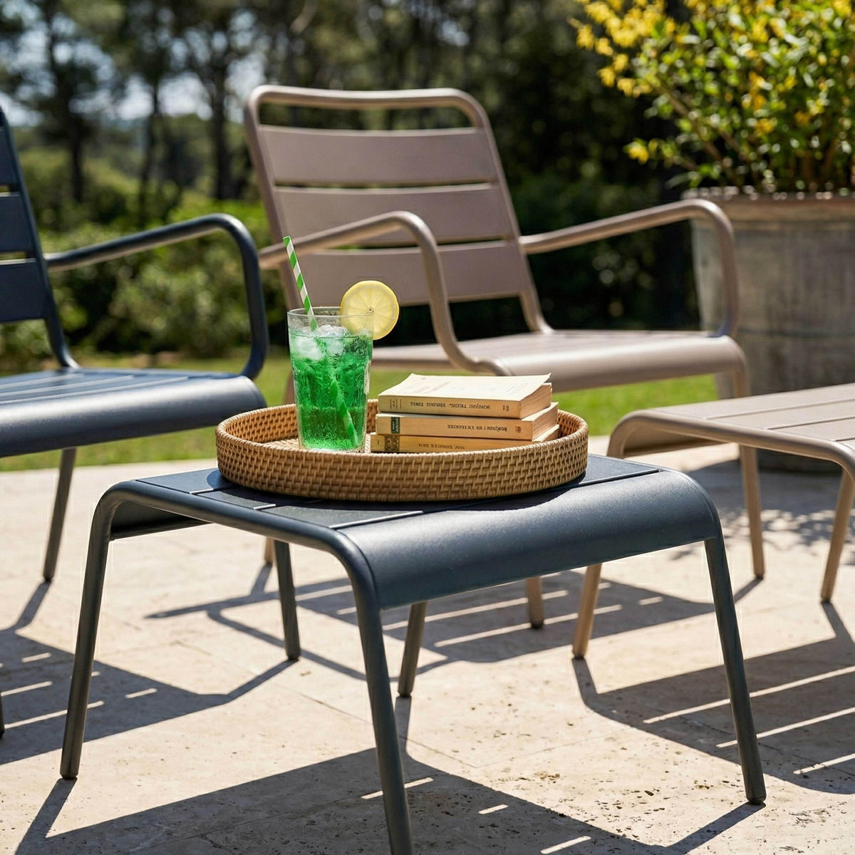 RELAXSESSEL MIT HOCKER 2-tlg., Grau/Taupe - Taupe, Metall (64/72/60cm) - Oviala