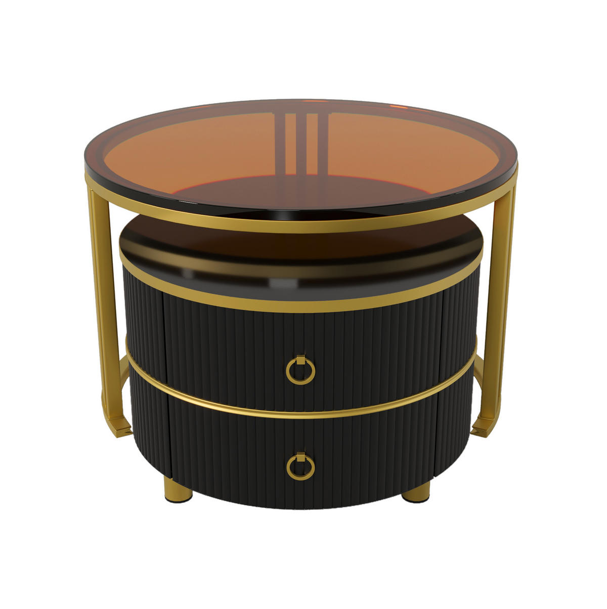 COUCHTISCH-SET, 2-teilig, MDF/Tanne mit gehärtetem Glas & Hochglanzfläche, 70/70/45 + 50/50/40 cm, Gold und Schwarz - Schwarz, Holzwerkstoff (70/70/46cm) - Redom