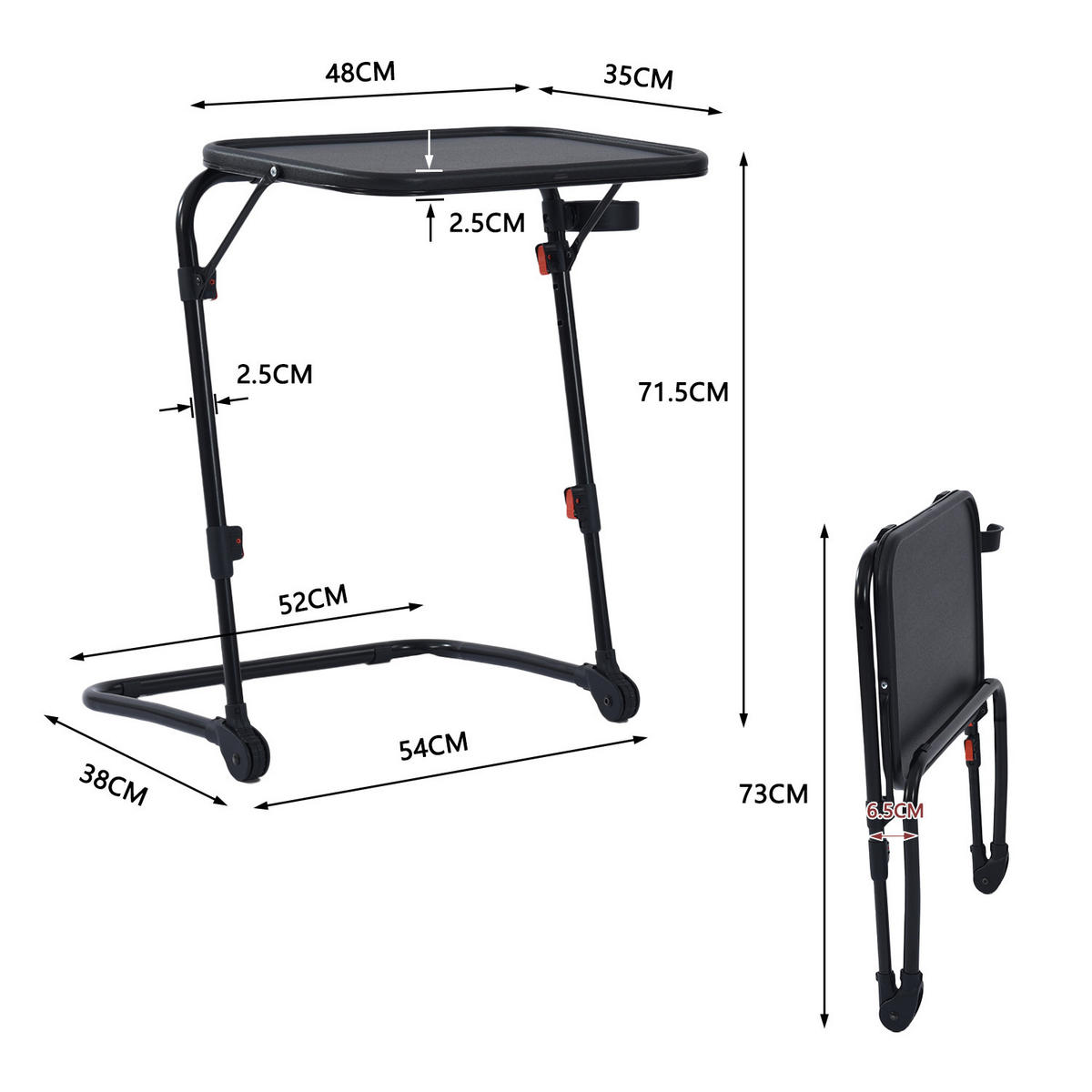 BEISTELLTISCH Schwarz, klappbar - Schwarz, Kunststoff (53.5/37/70.5cm) - Meubles Cosy