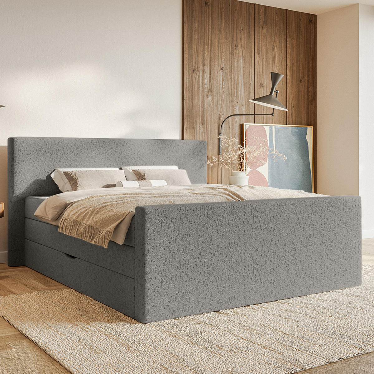 BOXSPRINGBETT Velipoja Premium 140x200 cm, Grau - Grau, Textil (140/200cm) - Fedve