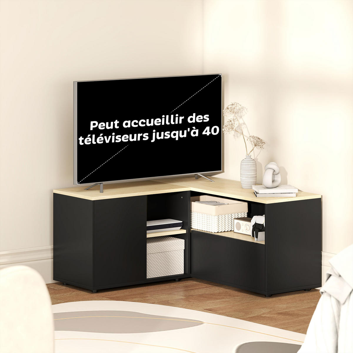 TV-MÖBEL Schwarz 1 Stück - Schwarz, Holzwerkstoff (90/45/90cm) - GiPP