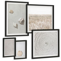 BILDER SET 5er Set - 50x50 cm & 20x30 cm & 40x60 cm Schwarzer Rahmen - Leichte Boho-Sandtexturen - Schwarz, Kunststoff (40/60cm) - TULUP