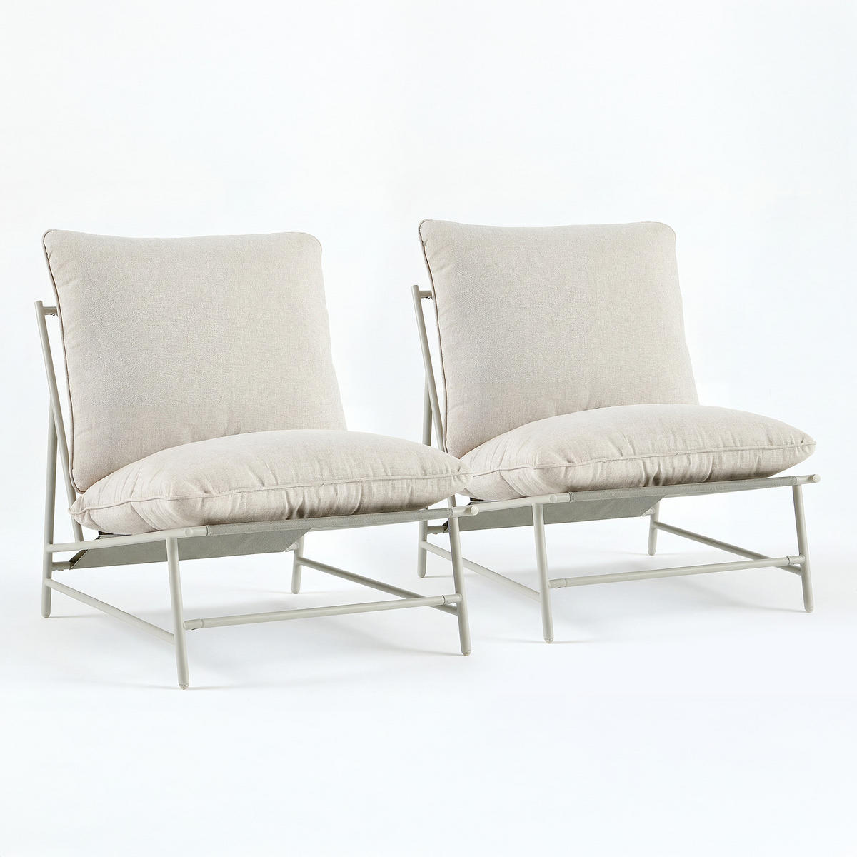 GARTENSESSEL - 2er-Set - Stahl / Webstoff - Beige - Beige, Textil/Metall (70/76/87cm) - home24