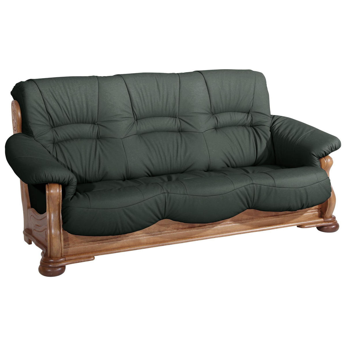 SOFA 3-Sitzer Katlin Bezug Echtleder Eiche rustikal P43 / dunkelgrün - Grün, Leder (205/95/95cm) - 58aufmkessel