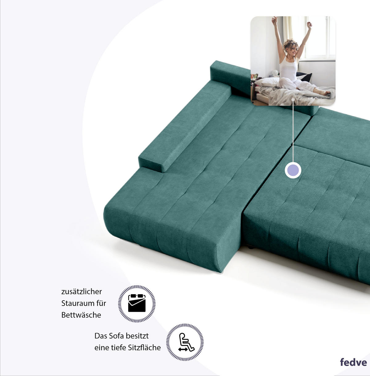 ECKSOFA mit Schlaffunktion Dhaka L, Flaschengrün - Grün, Textil (185/265cm) - Fedve
