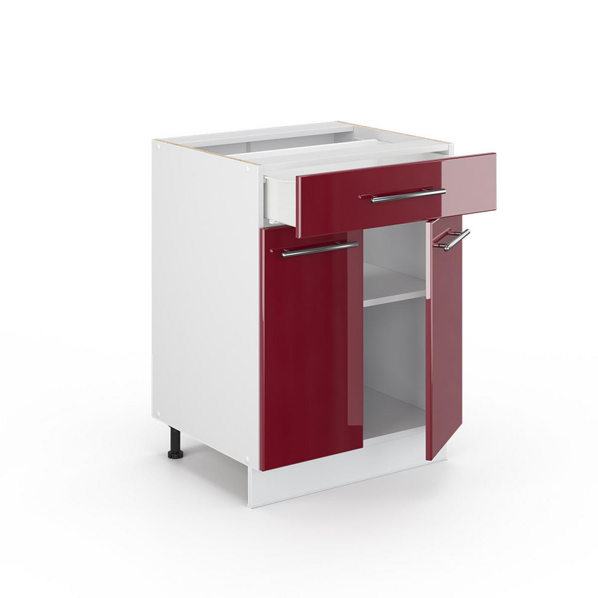 KÜCHENUNTERSCHRANK Fame-Line Bordeaux Hochglanz 60 cm mit Schublade AP Marmor - Bordeaux/Weiß, Holzwerkstoff (60/82/60cm) - Vicco