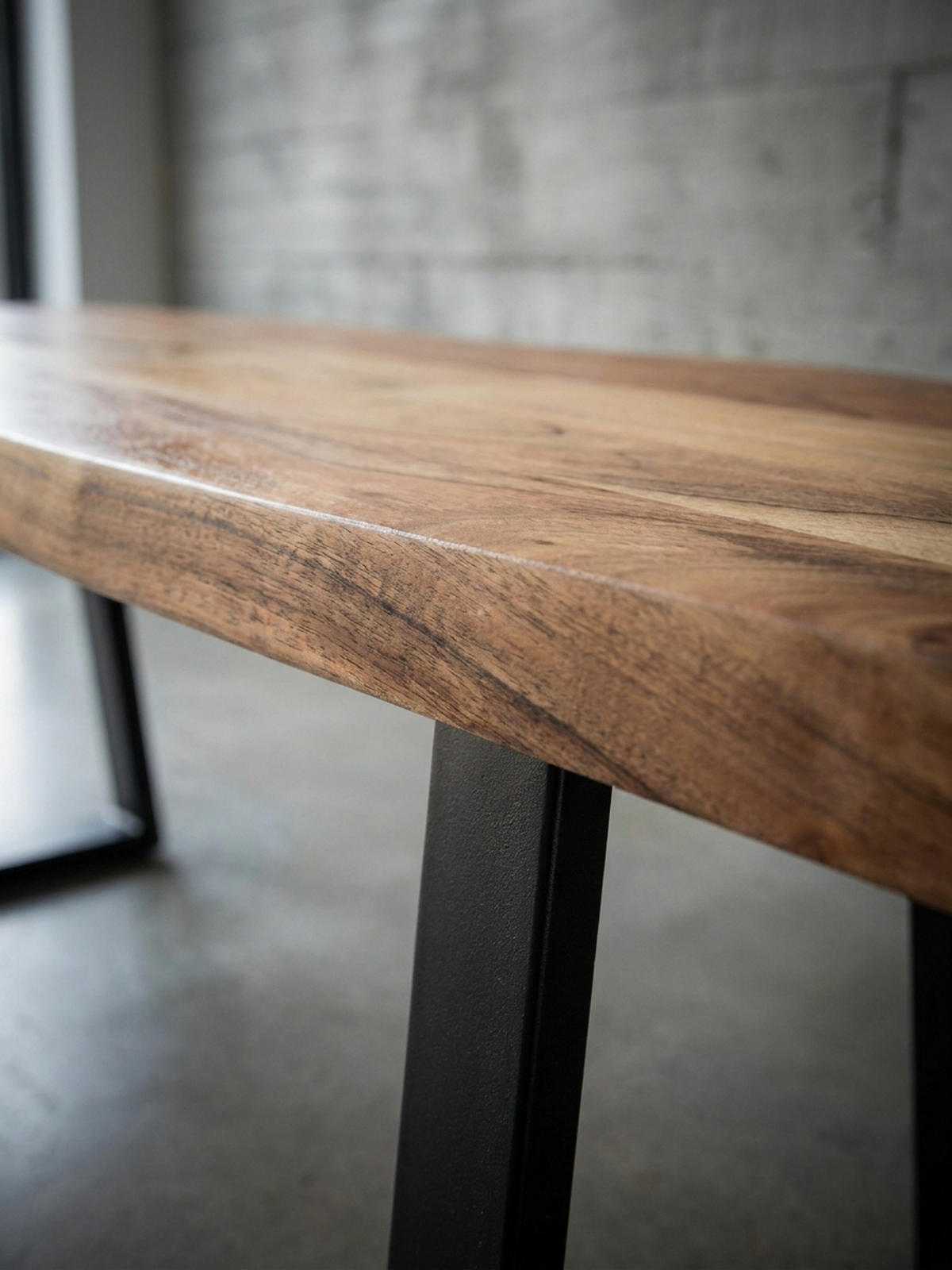 ESSZIMMERBANK Massivholz Metall Baumkante ohne Lehne, Akazie 140x40x46 cm - Schwarz/Braun, Holz/Metall (140/46/40cm) - KADIMA DESIGN