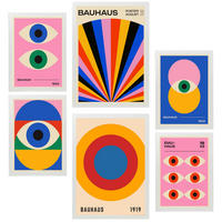 POSTER Set Mit 6 Geometrische Bauhaus Formen & Augen A3 & A4 Weißer Rahmen - Weiß, Papier (29/3cm) - Nacnic
