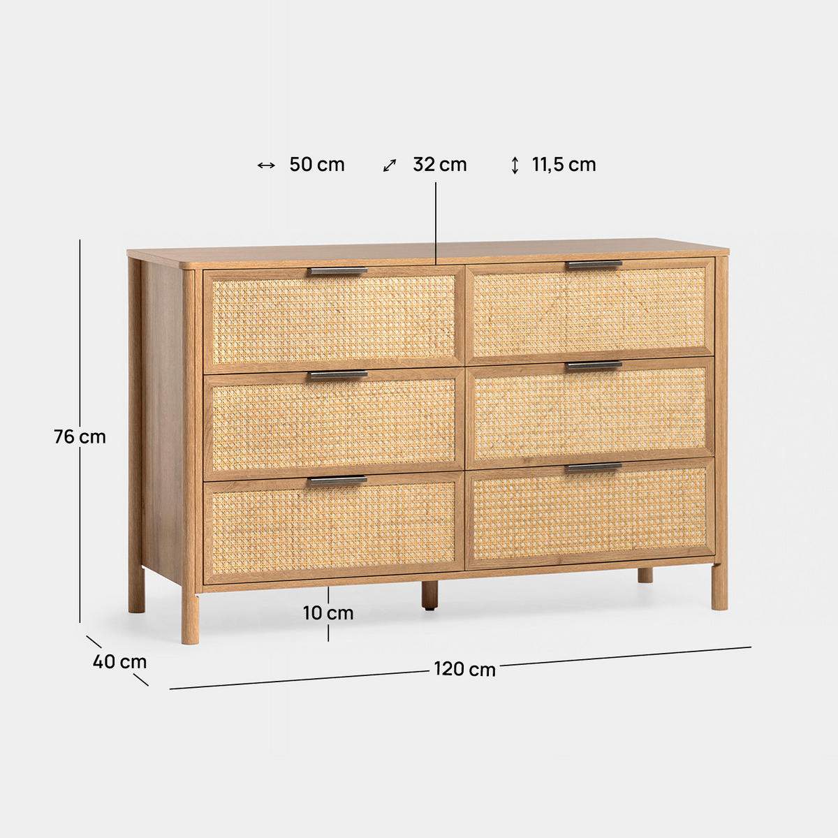 SCHUBLADENKOMMODE DOPPELTE Bent Natürlich 120 cm x 76 cm - Naturfarben, Holzwerkstoff (120/76/40cm) - Klast Home
