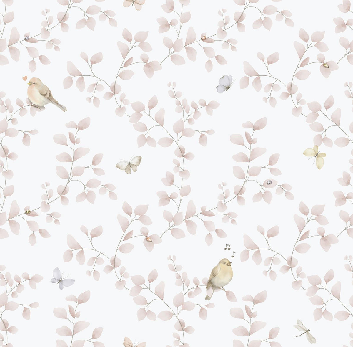 TAPETE Blumen und Vögel 53 cm x 10.05 m - Weiß, Papier (53/0.1cm) - Sanders & Sanders