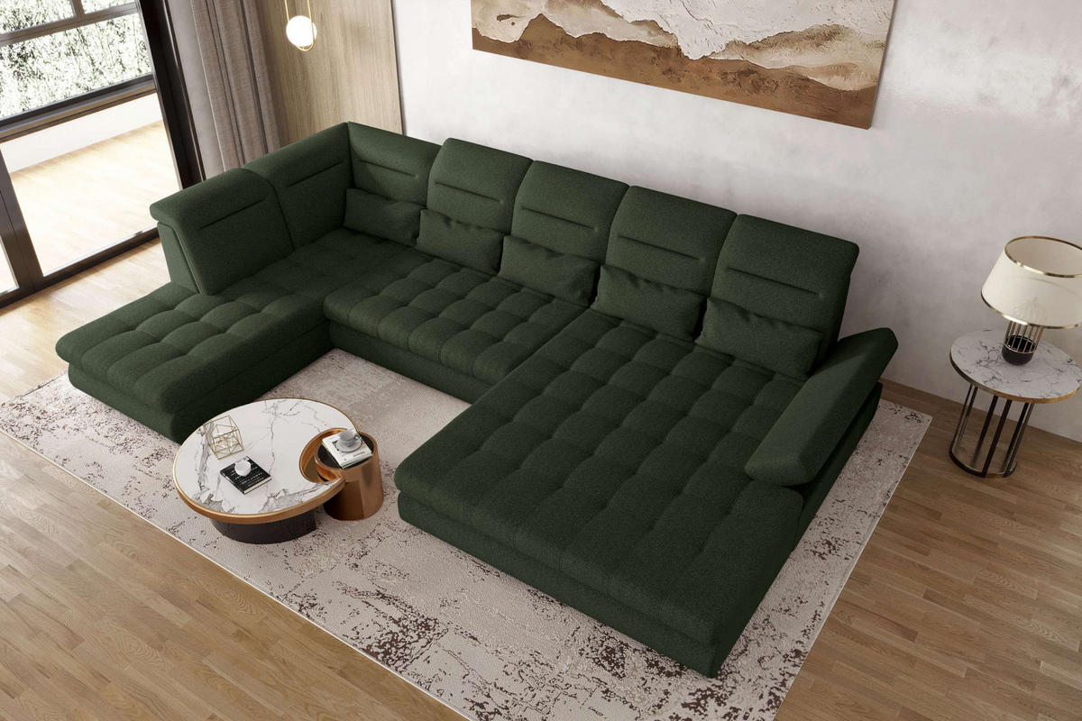 WOHNLANDSCHAFT Toscana Velours inkl. Schlaffunktion - Olivgrün, Textil (358/87/208cm) - 99rooms