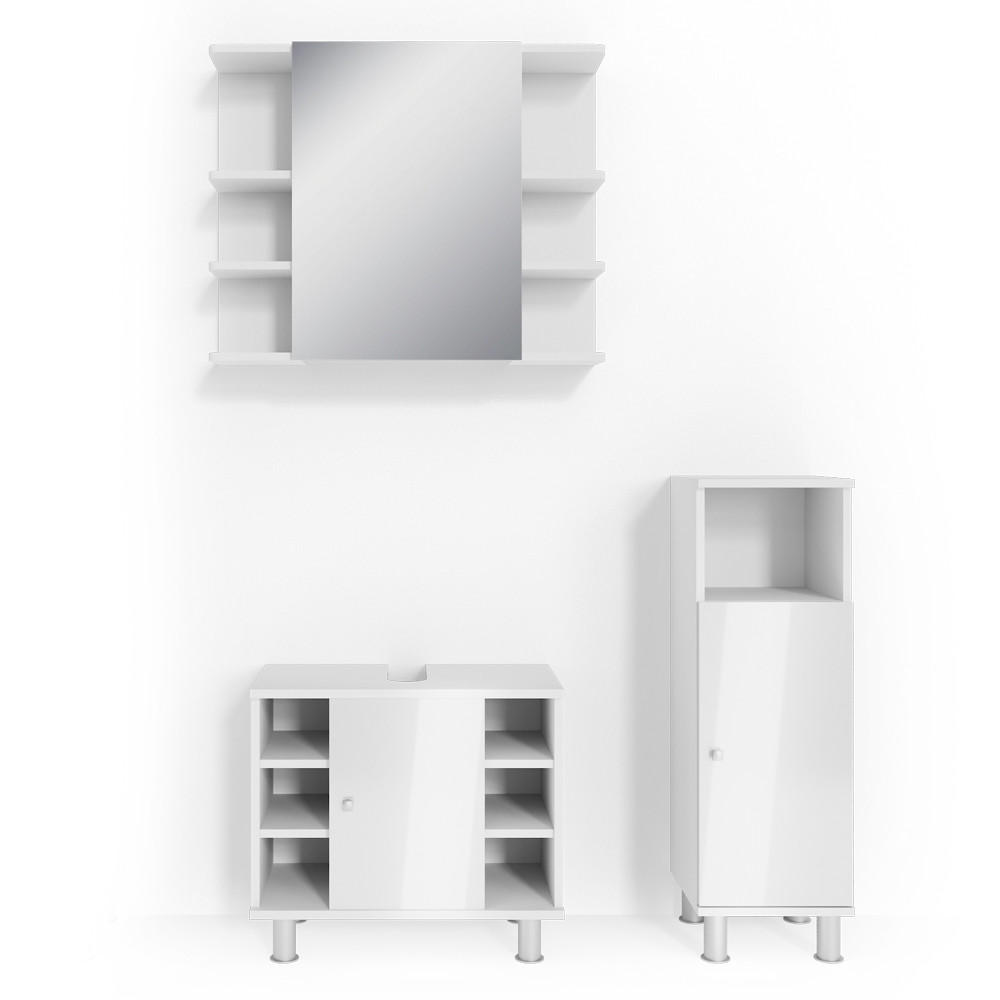 BADMÖBEL-SET Fynn Weiß Hochglanz 3 Teile, mit Midischrank - Weiß Hochglanz/Weiß, Holzwerkstoff (60/54/32cm) - Vicco