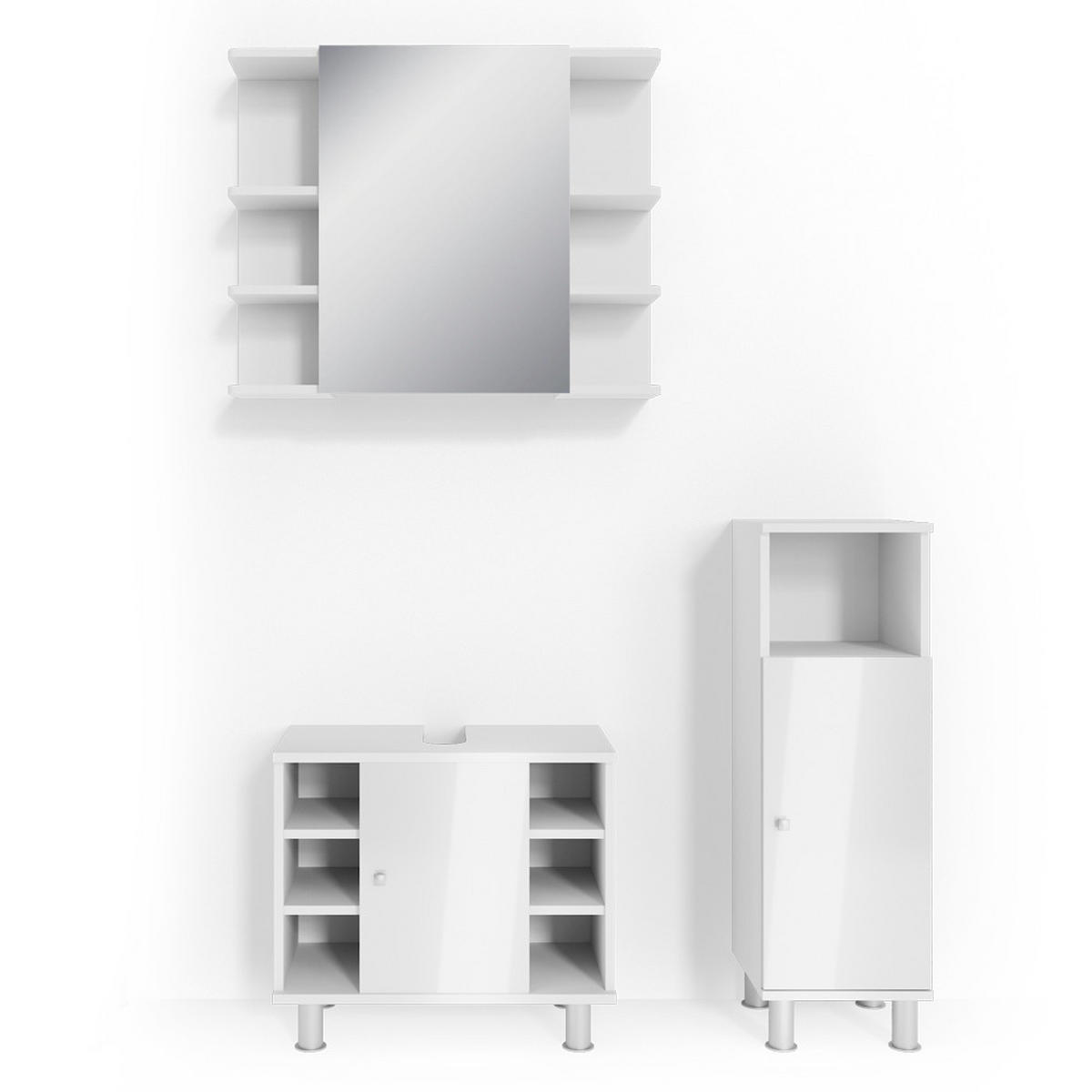 BADMÖBEL-SET Fynn Weiß Hochglanz 3 Teile, mit Midischrank - Weiß Hochglanz/Weiß, Holzwerkstoff (60/54/32cm) - Vicco