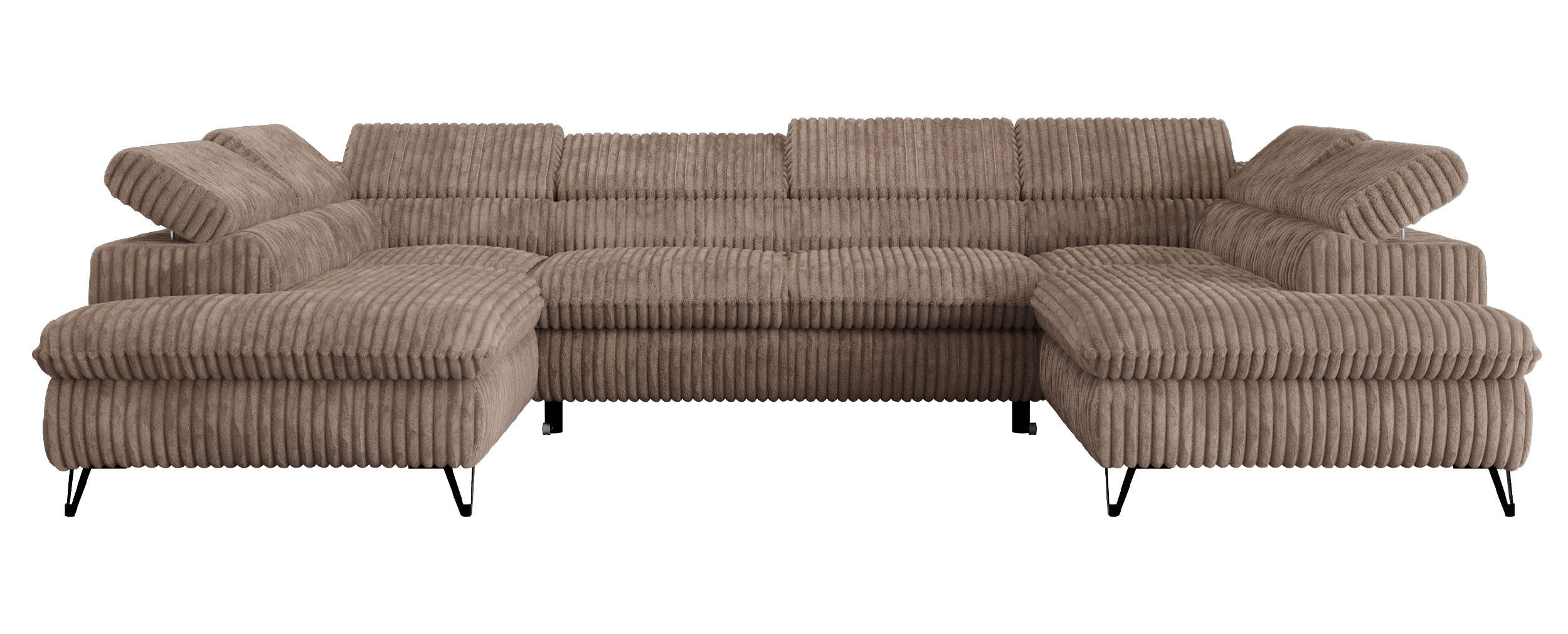 WOHNLANDSCHAFT PETER U Cord Braun - Schwarz/Braun, Textil/Metall (346/76/208cm) - MKS
