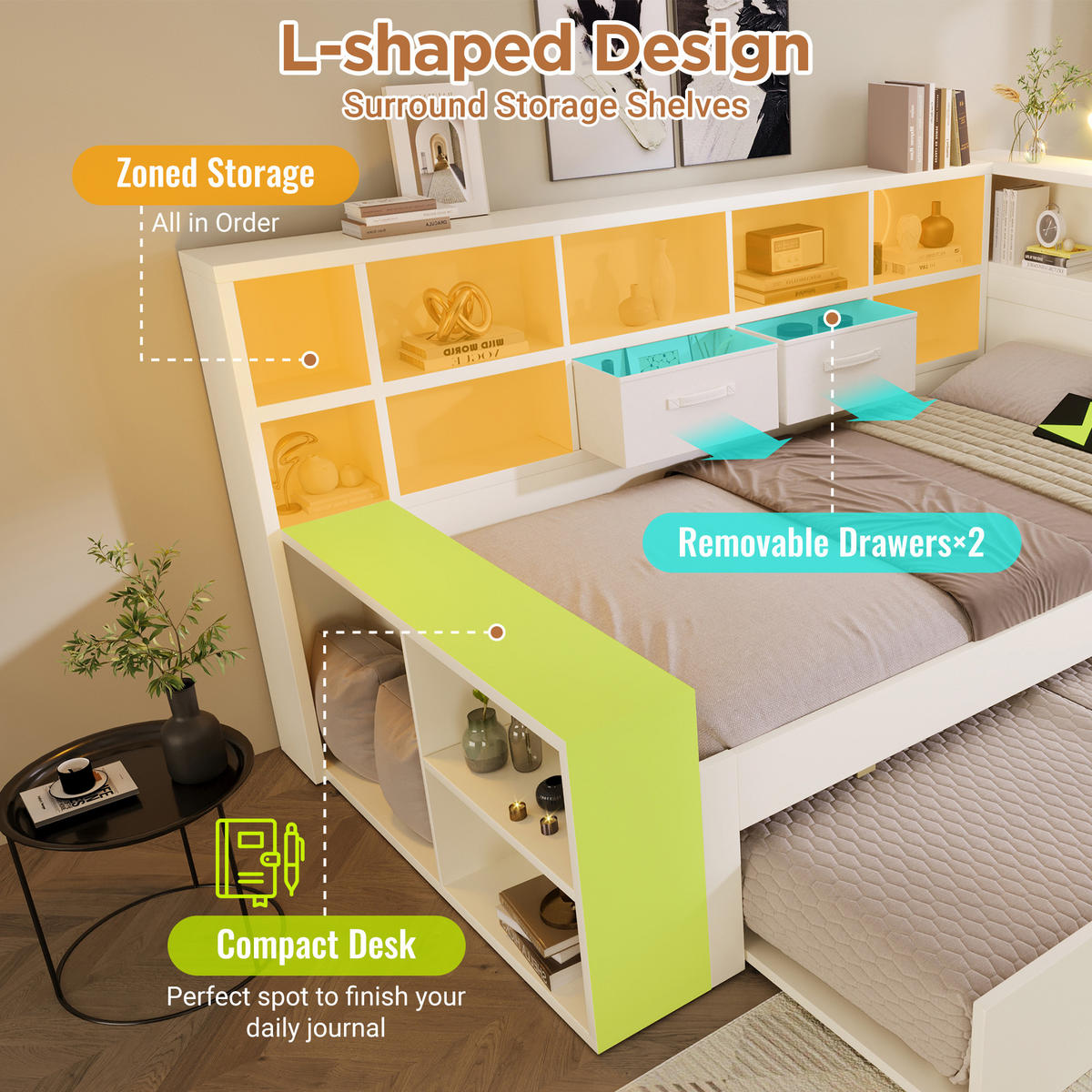 STAURAUMBETT 90x200 Weiß Ausziehbett USB Stauraum - Weiß, Holz (90/200cm) - FLIEKS