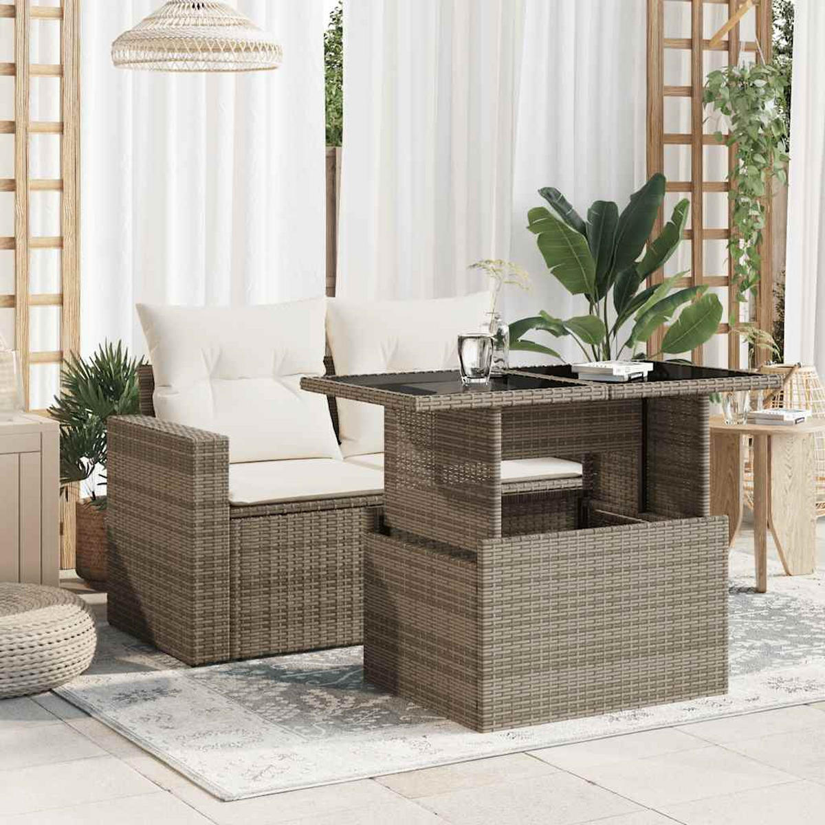 GARTENTISCH Mit Glasplatte Grau 100/55/73 Cm Poly Rattan - Grau, Kunststoff (55/100/73cm) - vidaXL