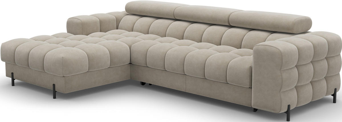 ECKSOFA FELRO mit Schlaffunktion, Bettkasten & verstellbaren Kopfstützen – Modernes Premium-Ecksofa in L-Form - Beige, Kunststoff (285/181cm) - Wohnideebilder