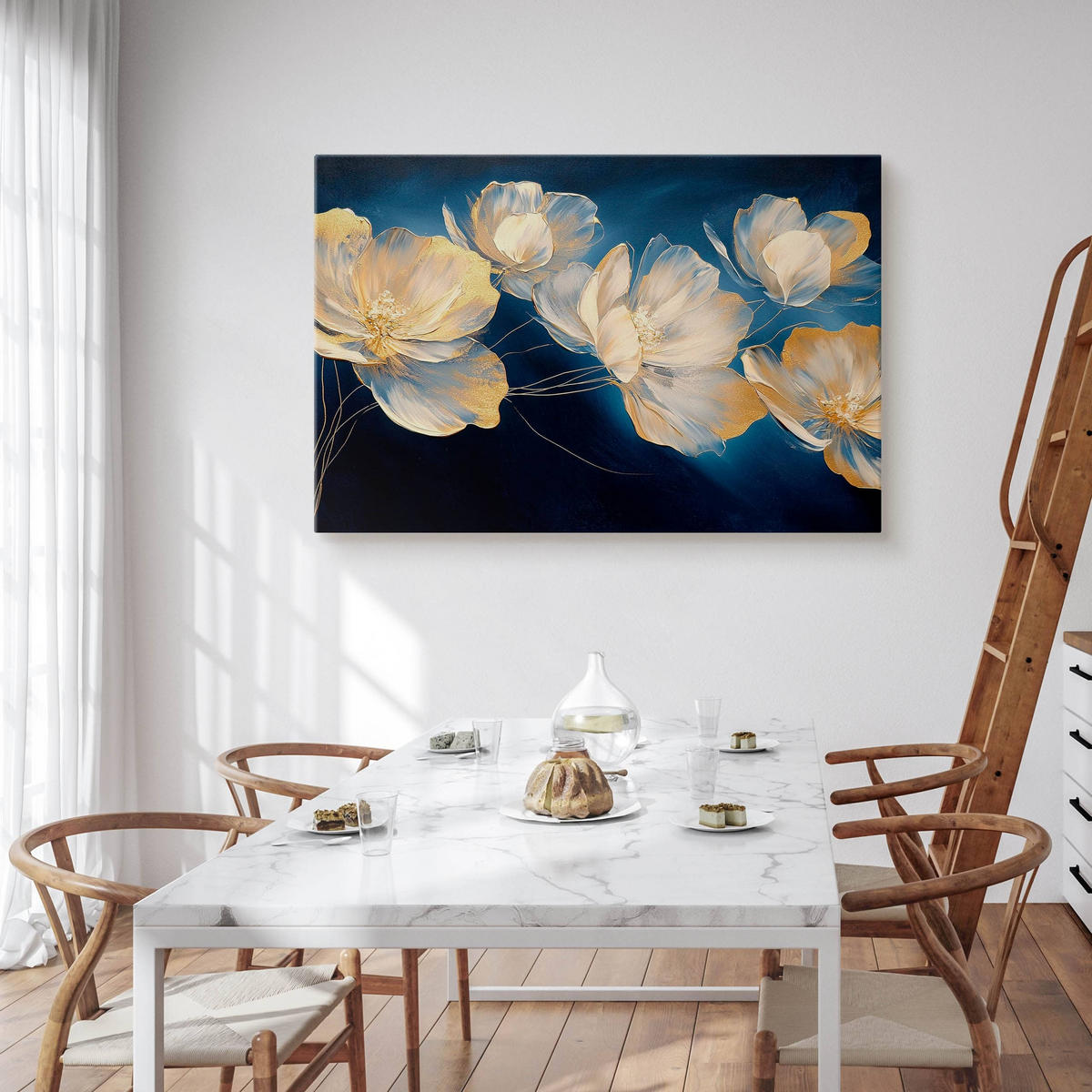 LEINWANDBILD für Schlafzimmer Blumen Pflanzen Natur Malarei 30cm x 20cm - Blau/Beige, Textil (30/20cm) - Muralo