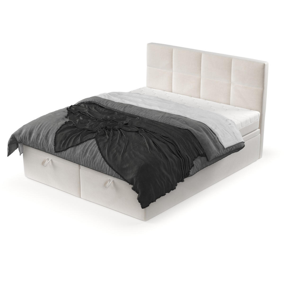 BOXBETT Tessa 180/200 cm Creme im Paros Stoff - Creme/Schwarz, Holz/Holzwerkstoff (180/200cm) - AltaBeds