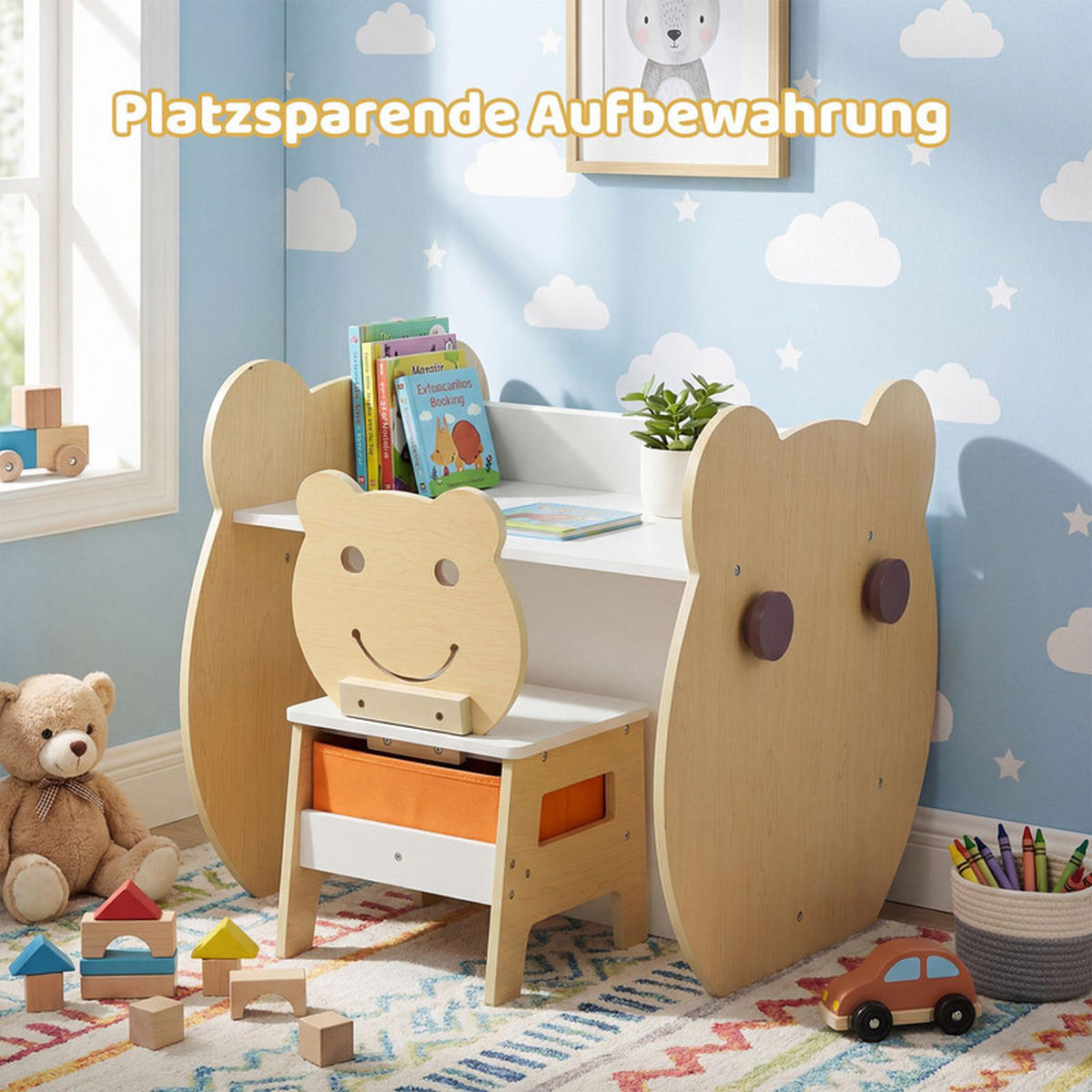 KINDERTISCH mit stuhl natur(2-tlg) - Naturfarben, Holzwerkstoff (59.5/60/60cm) - COSTWAY