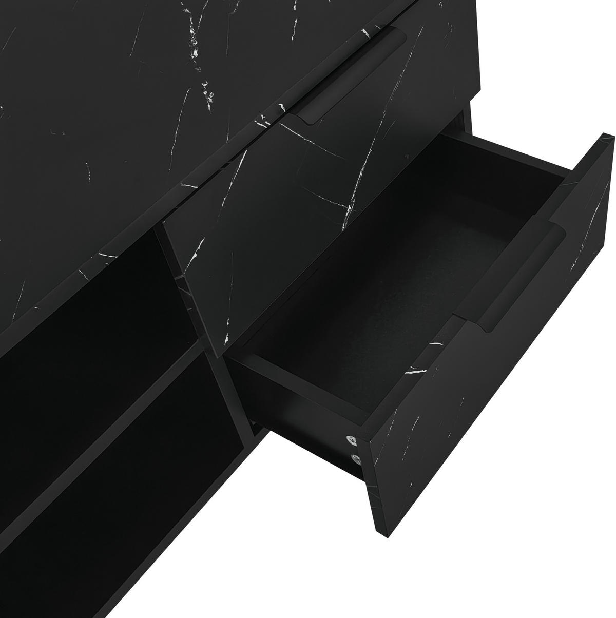 LOWBOARD 200/38/50 cm in Schwarz/Holzmaserung aus MDF mit LED-Beleuchtung - Schwarz, Holzwerkstoff (38/50/200cm) - OKMYHOME