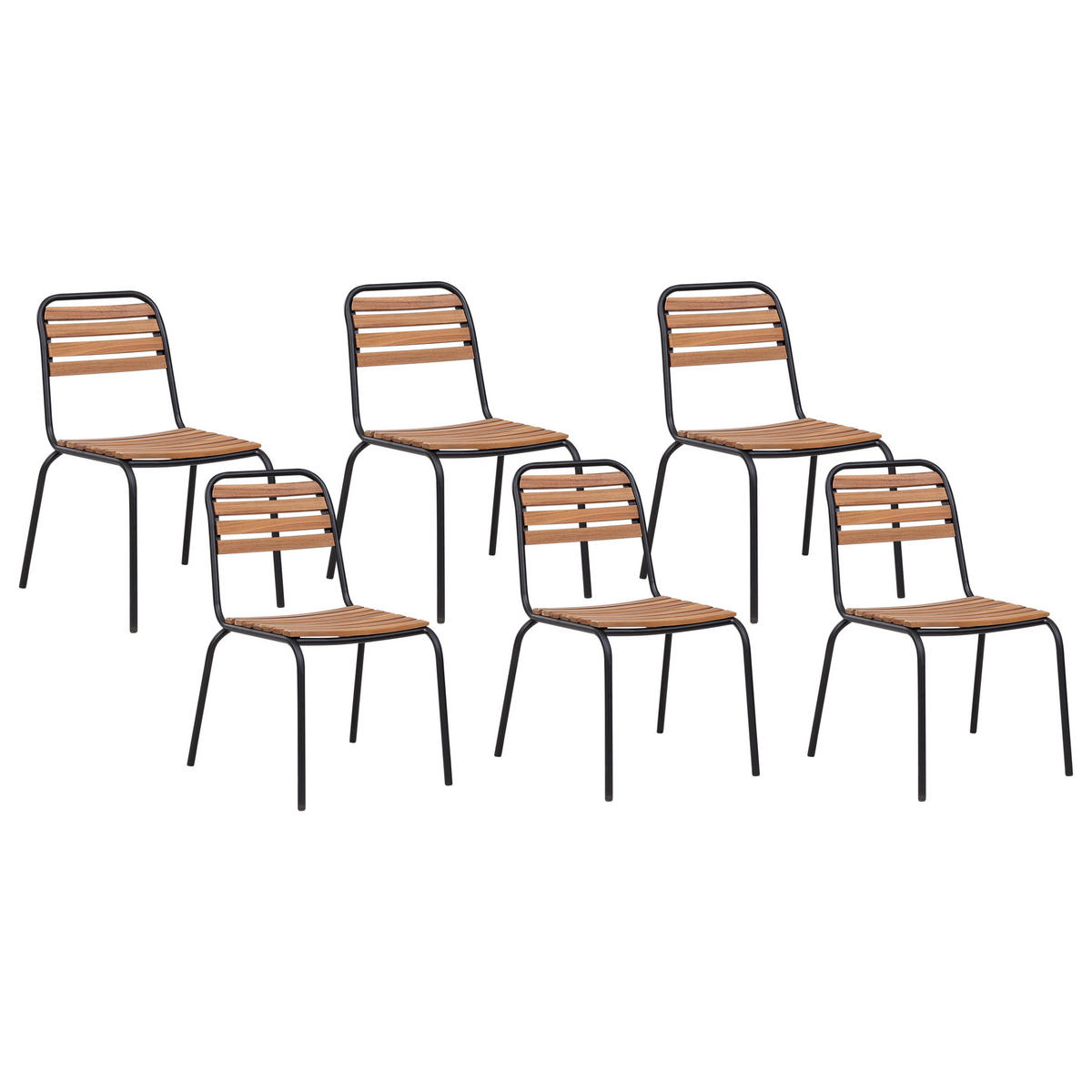 GARTENSTUHL 6er Set Heller Holzfarbton Vallese - Hellbraun, Holz (49/84/40cm) - Beliani