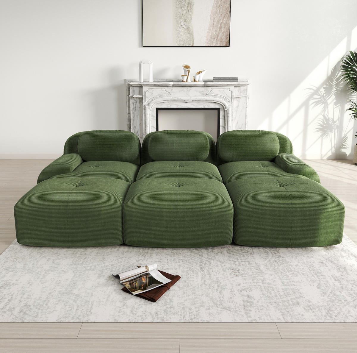 ECKSOFA modular rahmenlos aus Cordstoff Green - Grün, Kunststoff (178/75/298cm) - Meubliv